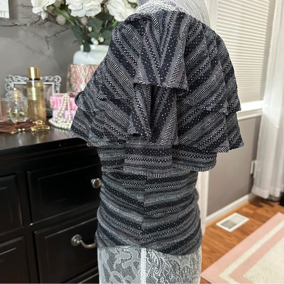 Free People Black Combo Off-Shoulder Ruffle Smocked Top | Size Large - Picture 3 of 16